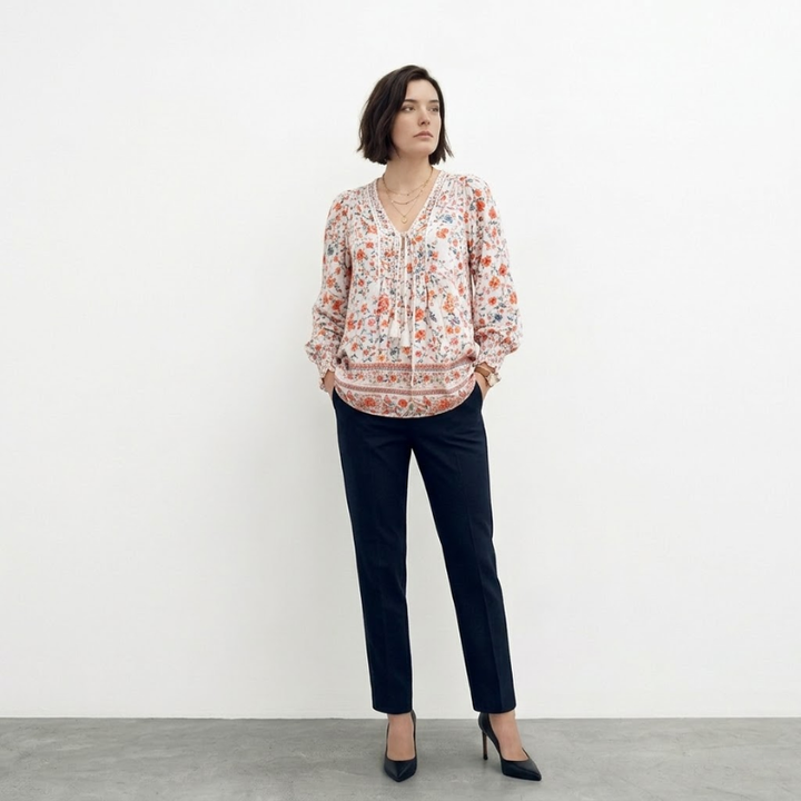 Loose-fitting blouse with V-neck