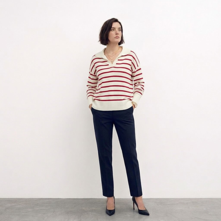 Polo-neck sweater with open V-neck