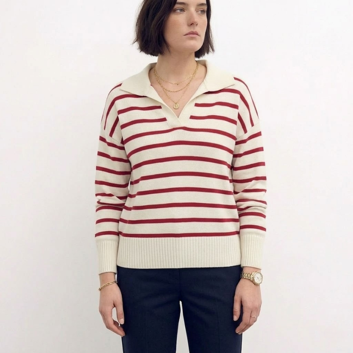 Polo-neck sweater with open V-neck